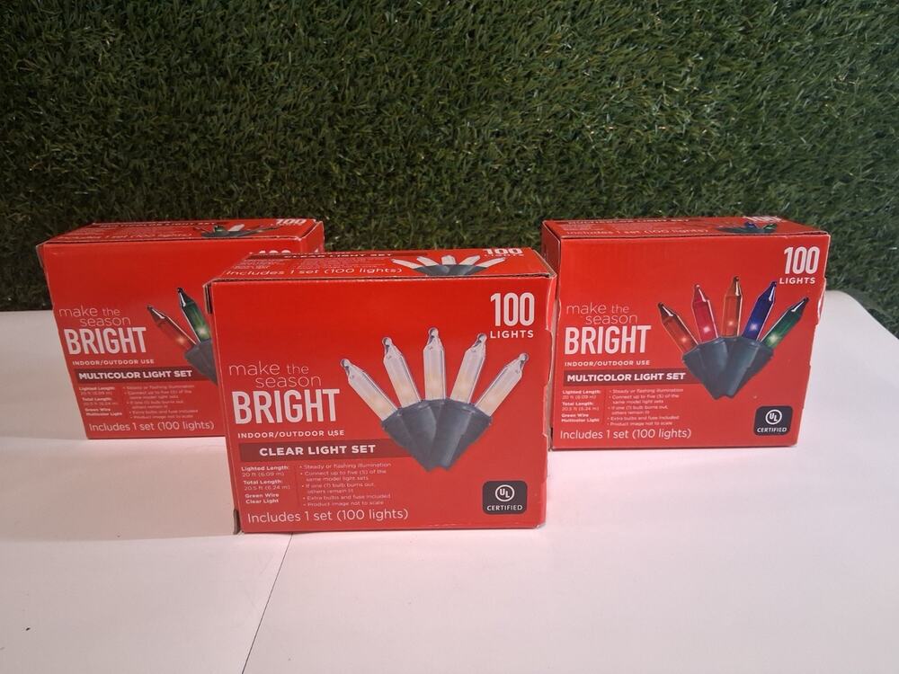 Christmas String Lights Lot 3 Pack Make The Season Bright (2 Multicolor, 1...